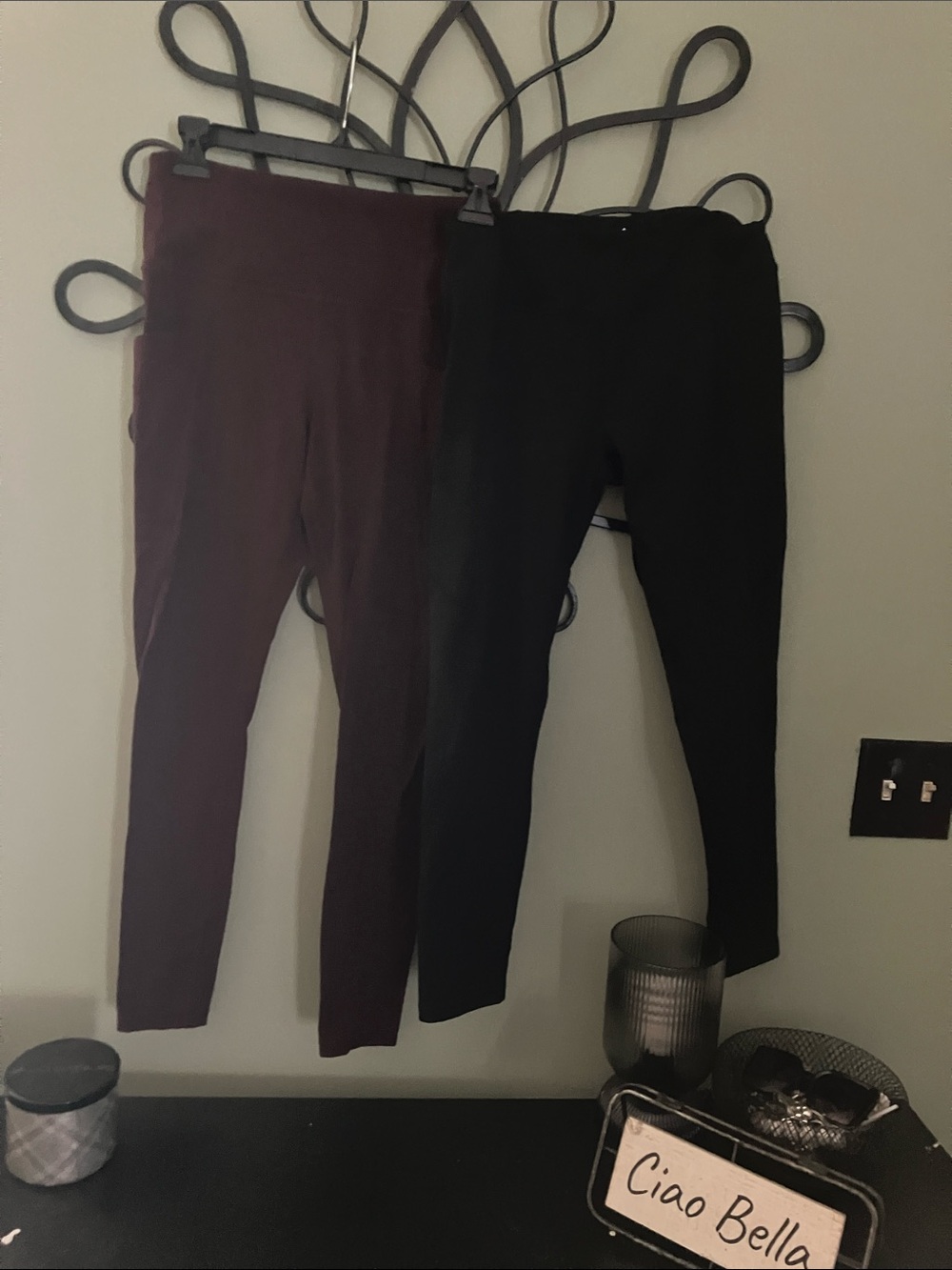 Athleta High-Rise Leggings in Black and Burgundy